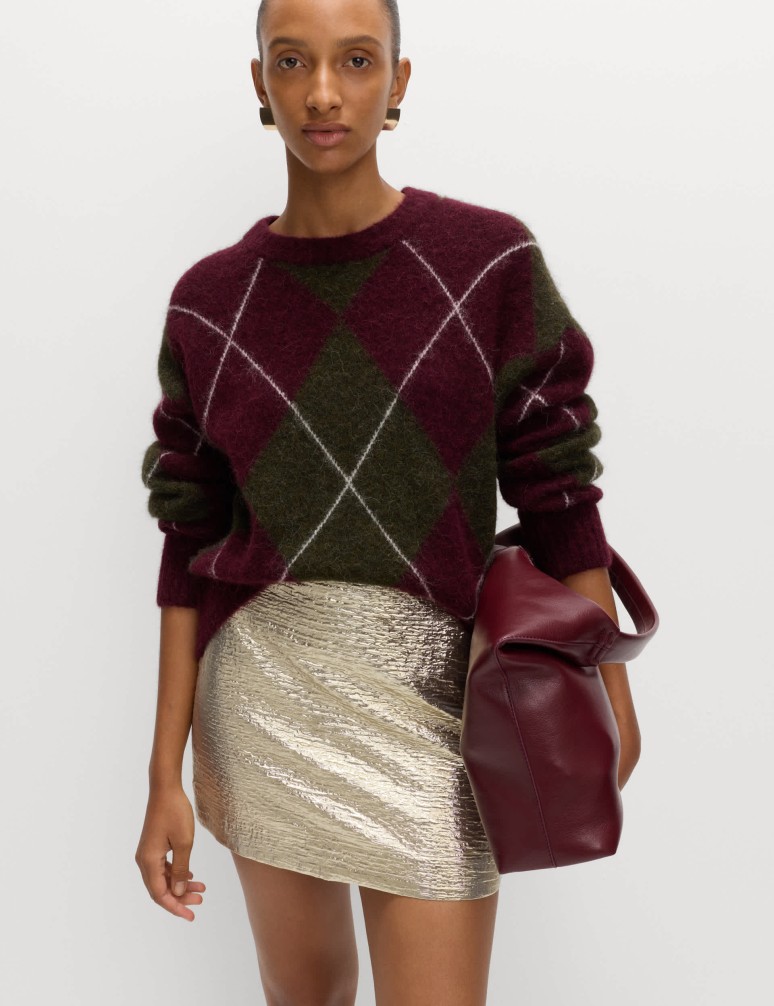 Metallic Textured Mini Column Skirt
