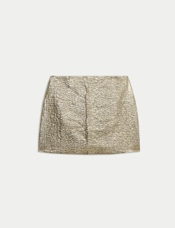 Metallic Textured Mini Column Skirt