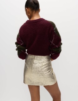 Metallic Textured Mini Column Skirt