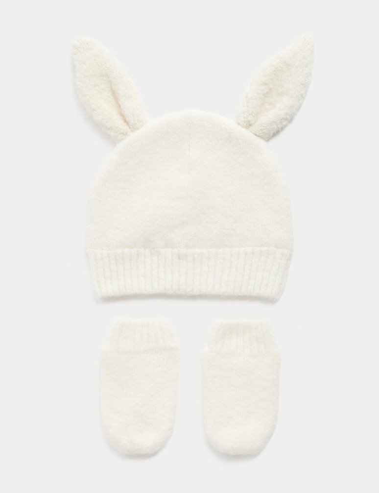 Dětská souprava čepice a palčáků s králíčkem (0–3 roky)