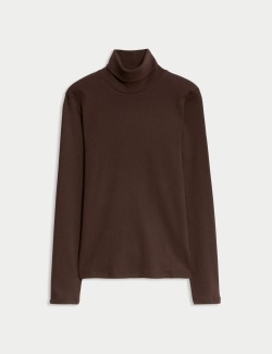 Žebrovaný top s vysokým límcem a vysokým podílem bavlny