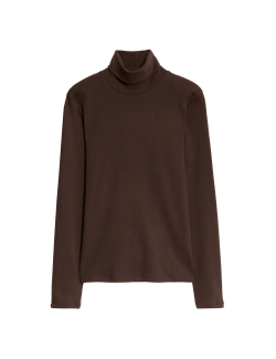 Žebrovaný top s vysokým límcem a vysokým podílem bavlny