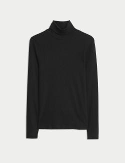 Cotton Rich Ribbed Funnel Neck Top
