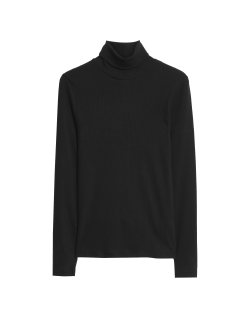 Cotton Rich Ribbed Funnel Neck Top