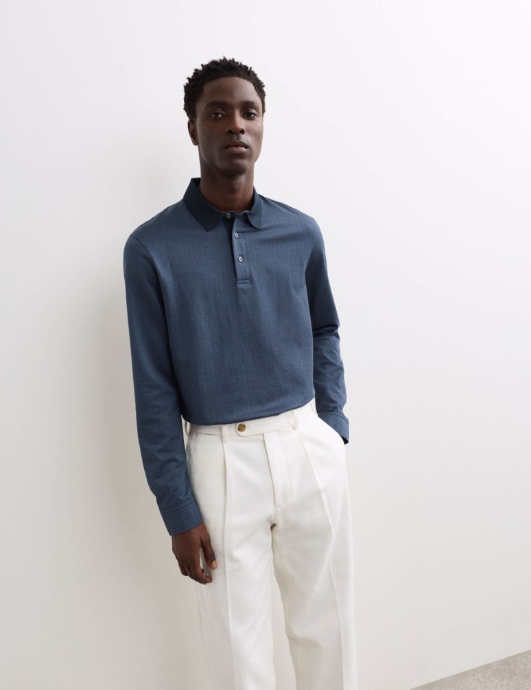 Texturovaná polokošile z čisté bavlny s dlouhými rukávy