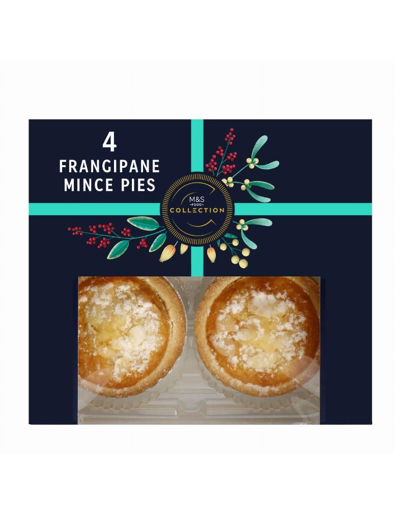 4 koláčky z křehkého máslového (10 %) těsta z pšeničné mouky a pšeničné mouky z farem (4 %) plněné směsí (32 %) s rozinkami, bru