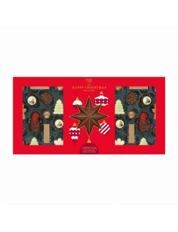 Zdobená mléčná, hořká a bílá čokoláda a čokoláda s karamelizovaným cukrem, s různými náplněmi