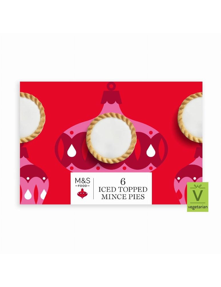 6 košíčků z křehkého máslového těsta plněných ovocnou směsí (36 %) se sušenými plody vinné révy a ozdobených fondánovou polevou