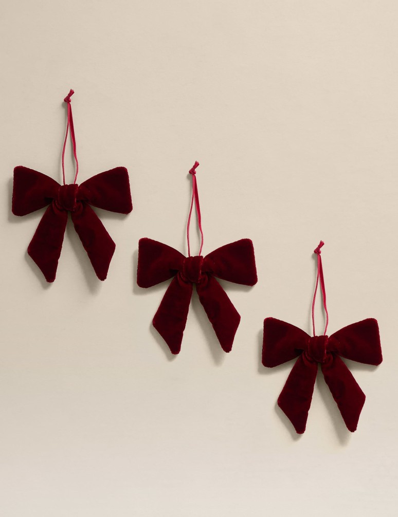 Sada 3 sametových závěsných ozdob v podobě mašliček