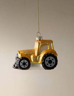 Závěsná dekorace ve tvaru skleněného traktoru