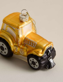 Závěsná dekorace ve tvaru skleněného traktoru