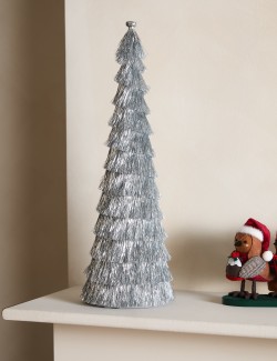 Silver Tinsel Tree Room Decoration