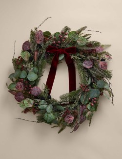 Pre-Lit Frosted Fruit Bow Wreath