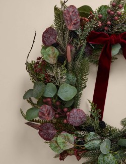 Pre-Lit Frosted Fruit Bow Wreath