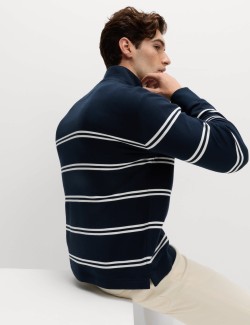 Pure Cotton Striped Half Zip Sweatshirt