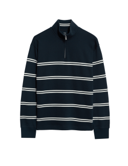 Pure Cotton Striped Half Zip Sweatshirt