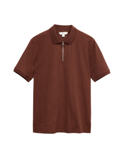 Žakárová polokošile s vysokým podílem bavlny a zipem