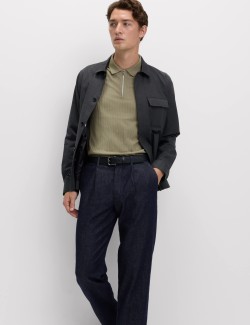 Žakárová polokošile s vysokým podílem bavlny a zipem