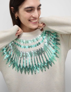 Volný vánoční svetr se vzorem Fair Isle a flitry