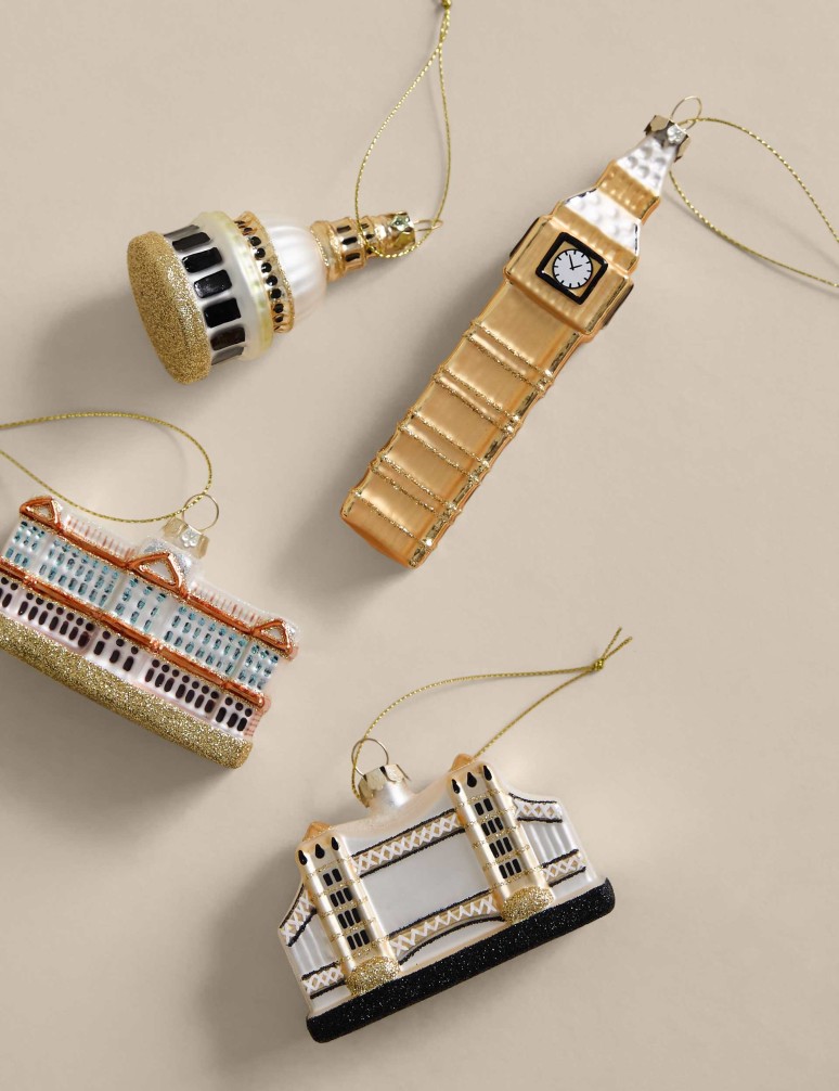 Třpytivá závěsná ozdoba ze skla s motivem Londýna, sada 4 ks