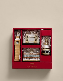 Třpytivá závěsná ozdoba ze skla s motivem Londýna, sada 4 ks