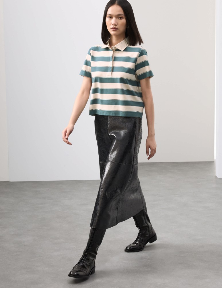 Jersey Striped Cropped Polo Top