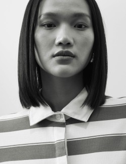 Jersey Striped Cropped Polo Top