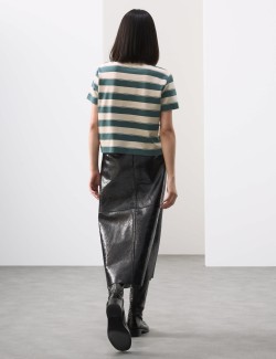 Jersey Striped Cropped Polo Top