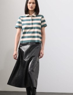 Jersey Striped Cropped Polo Top