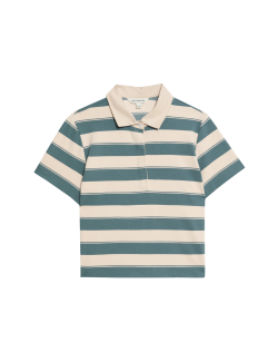 Jersey Striped Cropped Polo Top