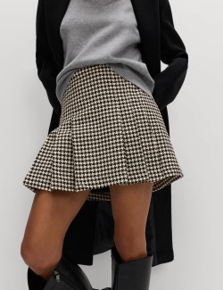 Plisovaná pepitová minisukně s tvídem a vysokým podílem bavlny