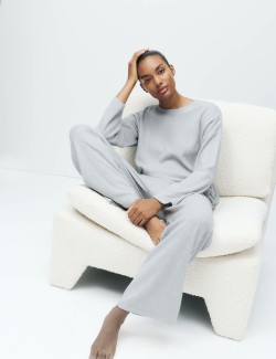 Žebrované spodní díly pyžam s širokými nohavicemi