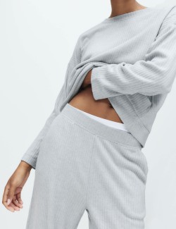Ribbed Wide Leg Pyjama Bottoms