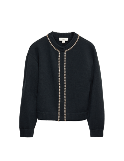 Kardigan s kulatým výstřihem a drahokamy