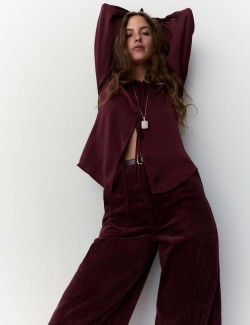 Manšestrové kalhoty z čisté bavlny s rovnými nohavicemi