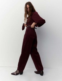 Manšestrové kalhoty z čisté bavlny s rovnými nohavicemi