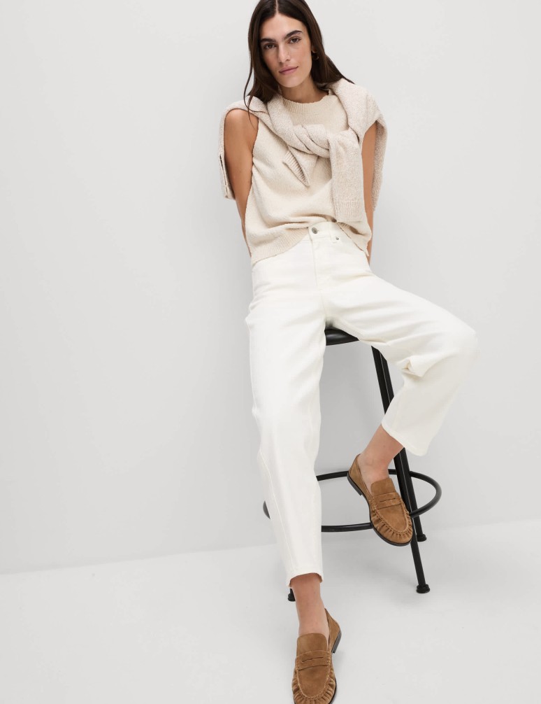 High Waisted Carrot Leg Ankle Grazer Jeans