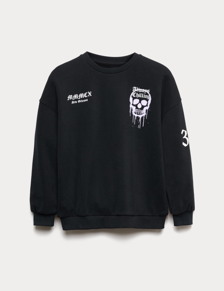 Mikina Halloween s vysokým podílem bavlny a lebkou (6–16 let)