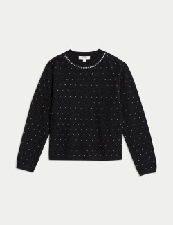 Zdobený hebký svetr s výstřihem ke krku