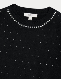 Zdobený hebký svetr s výstřihem ke krku