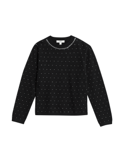 Zdobený hebký svetr s výstřihem ke krku