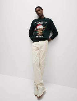 Vánoční svetr z čisté bavlny s kulatým výstřihem