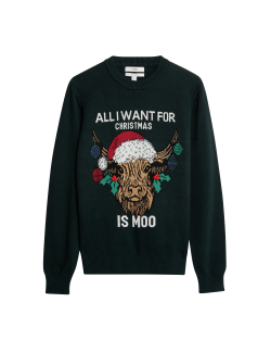 Vánoční svetr z čisté bavlny s kulatým výstřihem