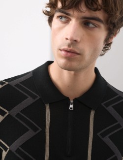 Mercerised Pure Cotton Half zip Knitted Polo Shirt