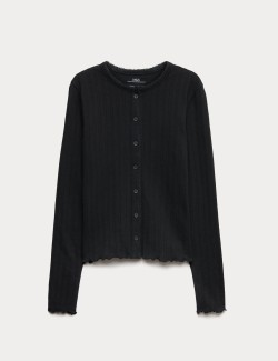 Cotton Rich Button Through Pointelle Top (6-16 Yrs)