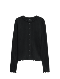 Cotton Rich Button Through Pointelle Top (6-16 Yrs)