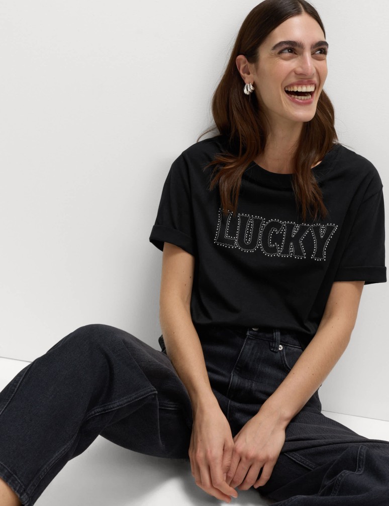 Pure Cotton Embellished 'Lucky' T-Shirt