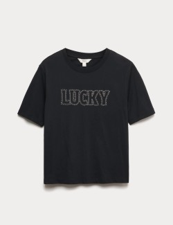Pure Cotton Embellished 'Lucky' T-Shirt