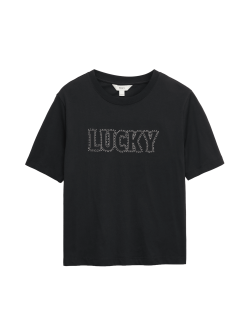 Pure Cotton Embellished 'Lucky' T-Shirt
