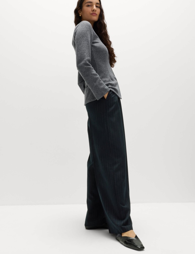Pinstripe Single Pleat Wide Leg Trousers